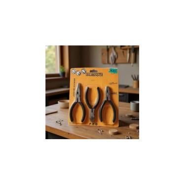 Imagem de Jogo 3 Mini Alicates com Mola 4,5'', Aço Carbono e PVC, Preto, Bico, Corte e Universal, Cabo Emborrachado Antideslizante, 13cm