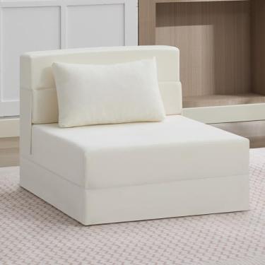 Imagem de WUTUTUEE Sofá-cama dobrável conversível sofá de chão cama cadeira dobrável com travesseiro, cadeira de dormir de linho, colchão dobrável de espuma viscoelástica para quarto/sala de estar/dormitório