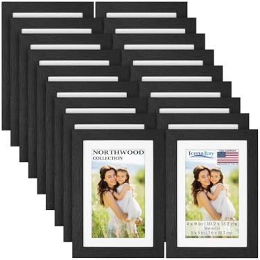 Imagem de Icona Bay - Molduras para fotos 10 x 15 cm com tapete removível para fotos de 7 x 12 cm - bálsamo preto, pacote com 18 - estilo moderno de grão de madeira com folha de capa à prova de estilhaçamento