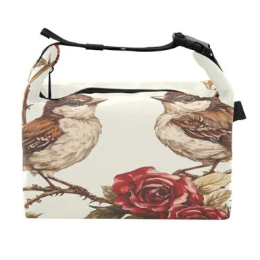 Imagem de STAYTOP Lancheira Two Birds on The Red Rose Branch com fivela de alça, lancheira isolada para meninos e meninas, lancheira térmica para trabalho escolar