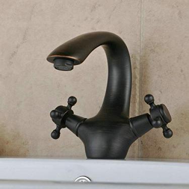 Imagem de Torneira de bacia de água, torneira misturadora de alavanca única de cerâmica floral vintage, estilo retrô, bico giratório 360, torneiras mono, água quente fria para pia de banheiro