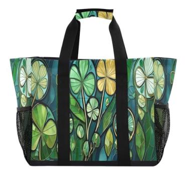 Imagem de Wassud Shamrocks Sacolas de mercearia reutilizáveis grande bolsa organizadora de lona impermeável para praia, piquenique, lavanderia, viagem