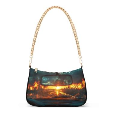 Imagem de CEBUGI Bolsas transversais para mulheres, bolsa de ombro ao pôr do sol, bolsa clutch elegante com alça de corrente