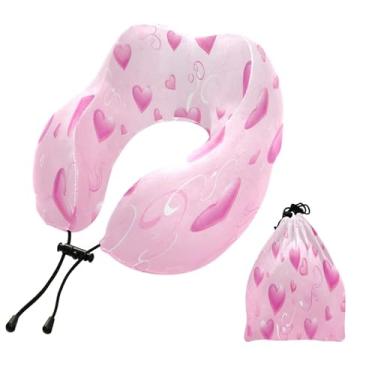 Imagem de CEBUGI Travesseiros de viagem portáteis em forma de U em forma de U, almofada de pescoço de espuma de memória com trava de corda ajustável para avião, viagem, trem, negócios, escritório, soneca (nota