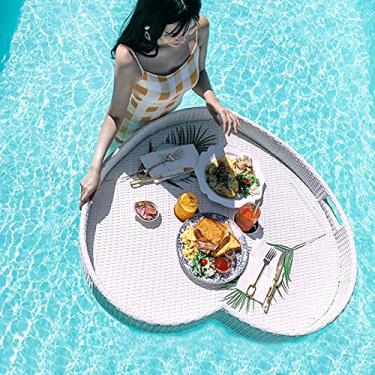 Imagem de Bandeja de vime com alça, prato de jantar oval retangular bandeja de servir flutuante durável e impermeável bandeja de jantar de piscina em vime para festa na piscina ou na praia, A
