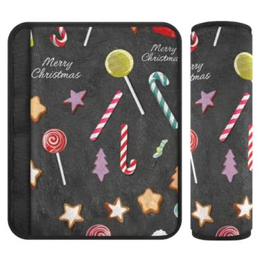 Imagem de Burbuja Capa para cinto de segurança de carro Christmas Elements Protetor de cinto de segurança de carro macio confortável para alça de ombro de assento, 1 par médio