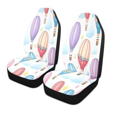 Imagem de CEBUGI Capas de assento de carro 2 peças capa de assento frontal respirável antiderrapante protetores de assento automotivos bonitos balões de ar quente capas de assento para a maioria dos caminhões