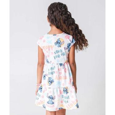 Imagem de Vestido Infantil Stitch Manga Curta Disney Tam 4 a 10-79049, Off white