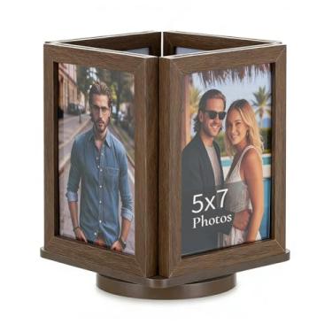 Imagem de Inweder Porta-retratos 12 x 18 cm para mesa: caixa giratória para fotos - Porta-retrato de madeira 12 x 18 cm - Presente para aniversários, casamentos, casais, recém-casados, marrom