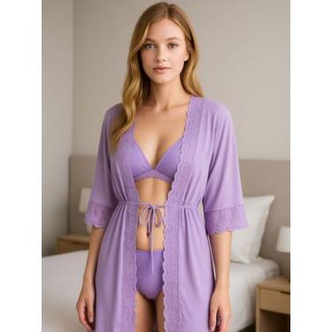 Imagem de Hobby Feminino Roupão Tule detalhe Renda Luxo - c5 IZA, Lilás, P