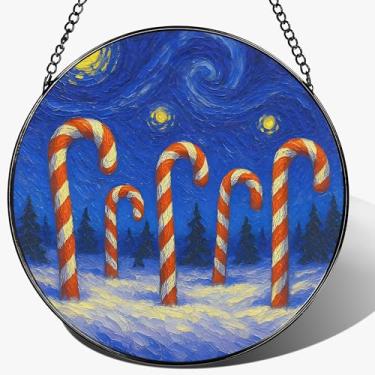 Imagem de Enfeite de vitral noturno estrelado de 20 cm, pendurado em vitrais, decoração para pendurar na janela – presentes para amantes de Natal, amigos, família, colegas de trabalho | Decoradores de férias