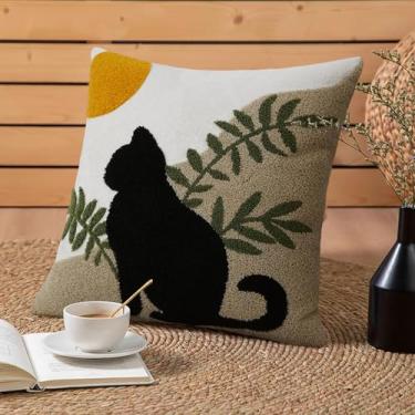 Imagem de JASEN Capas de almofada de gato Boho 45,7 x 45,7 cm (45,7 x 45,7 cm) fofas capas de almofada com tufos absratos para cama sofá decoração de casa (apenas 1 fronha)