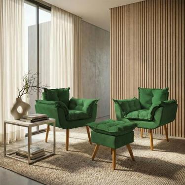 Imagem de Kit 2 Poltronas Decorativa Com Puff de Brinde Para Sala Recepção Manic