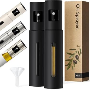 Imagem de KIVY Conjunto de 2 pulverizadores de óleo de vidro para cozinhar, saladas, churrascos e airfryer – Spray inovador com controle de porções - Frasco de spray de óleo com corpo de aço inoxidável