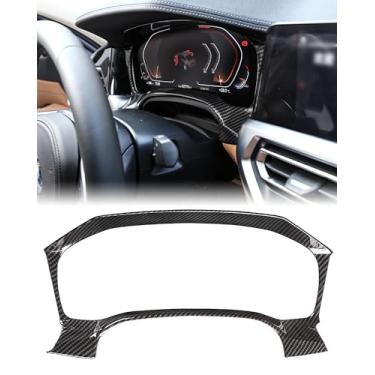 Imagem de SHSBSCAR Decorações de capa de painel, acabamento interior de moldura de aglomerado de instrumentos estilo fibra de carbono compatível com BMW G20 G21 3 Series 320i 330i M340i 2020-2022