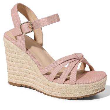 Imagem de mikarka Sandálias femininas 2025: sandálias plataforma plataforma confortáveis femininas - alpargatas trançadas para mulheres, tira no tornozelo, bico aberto, salto cunha, sandálias de praia, sapatos