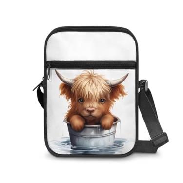 Imagem de CLOHOMIN Bolsa mensageiro para mulheres pequena bolsa tiracolo masculina bolsa tiracolo para chave óculos organizadores de cartões de crédito presentes de férias, Vaca Highland