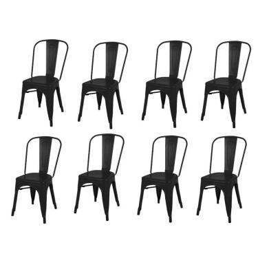 Imagem de Kit 8 Cadeiras Tolix Iron Ferro Preta Fosca Aço Industrial Sala Cozinha Jantar Bar