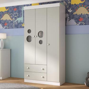 Imagem de Guarda-roupa Infantil 92cm Com Vidro 3 Portas E 2 Gavetas Pirulito Multimóveis MP4467 Branco-off White