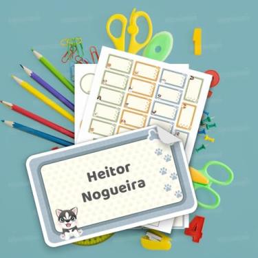 Imagem de Etiquetas Escolares Infantis 01 Cachorro Personalizadas – Kit adesivo para identificação de material escolar, cadernos e lancheira