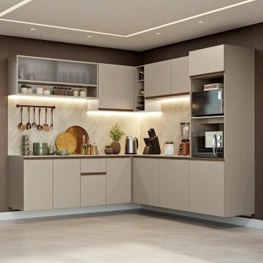 Imagem de Armário De Cozinha Completa De Canto 445cm Suspensa Crema Nice Madesa 03 Crema