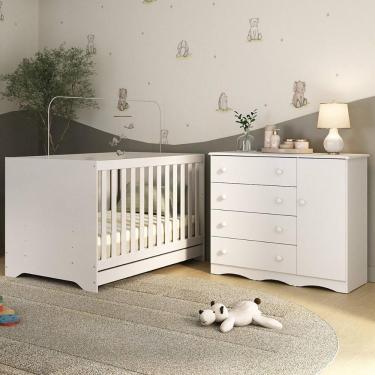 Imagem de Berço Americano 3 Em 1 Com Cômoda 1 Porta 4 Gavetas Realeza Multimóveis MP4685 Branco