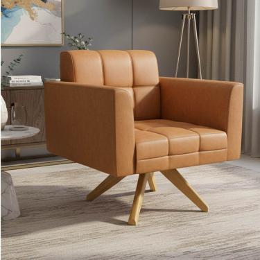 Imagem de Poltrona Sala Decorativa Elisa Base Giratória Castanho MA30 Sintético PU Whisky D03 - D'Rossi