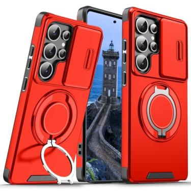 Imagem de Capa para Samsung Galaxy S26 Ultra com anel magnético com suporte para câmera, capa resistente à prova de choque militar resistente para Samsung S26 Ultra 5G capa de celular (vermelha)