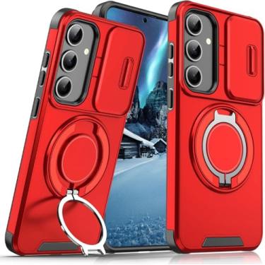 Imagem de Ethanhulle Capa para Samsung Galaxy S26 com anel magnético com suporte para câmera, capa resistente à prova de choque militar resistente para celular Samsung S26 5G (vermelha)