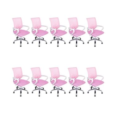 Imagem de Kit 10 Cadeiras de Escritório Begonia Ergonômico Rosa