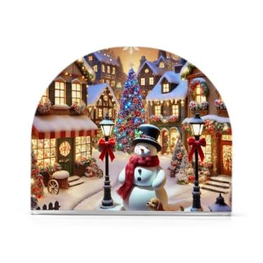 Imagem de Dispensador de guardanapos de Natal Snowy Town, suporte de guardanapo de acrílico para lenços de coquetel, suporte de guardanapo de pé para organizar papel de cozinha