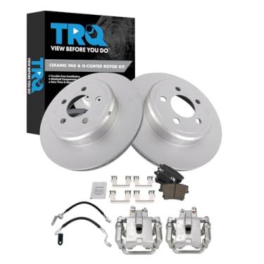 Imagem de TRQ Kit de freio traseiro e rotor de cerâmica premium G-Coated Compatível com Chrysler 300 2011-2015 Dodge Challenger 2010-2016 Charger 2005 Magnum