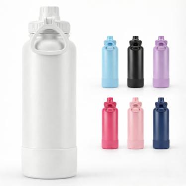 Imagem de Garrafa Térmica 800 ml Base Emborrachada Antiderrapante, Parede Dupla Inox 304, Mantém Gelada por 24h - (Branca)