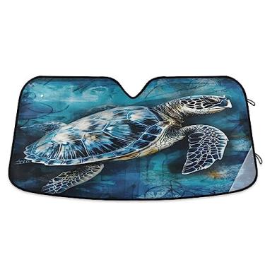 Imagem de Toldos de sol vintage azul branco tartaruga marinha para carro, proteção UV dobrável para janela de carro