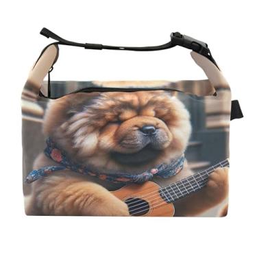 Imagem de TSENQUE Lancheira personalizada para cachorros Ukulele Chow Chow para mulheres, meninas, alça de ombro ajustável, para trabalho, estampa animal, isolada