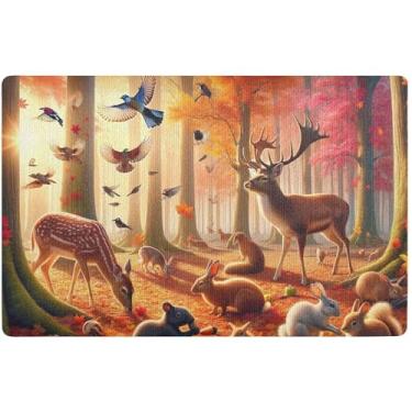 Imagem de TSENQUE Capacho personalizado de cervos outono animais outono bonito tapete de boas-vindas absorvente tapete interno para entrada de casa outono tapete externo 81,3 cm x 50,8 cm