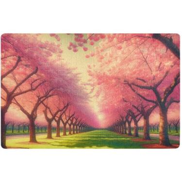 Imagem de TSENQUE Tapete de porta personalizado de flor de cerejeira tapete de porta engraçado tapete de varanda externo capacho antiderrapante entrada externa 81 cm x 50 cm