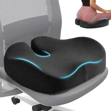 Imagem de Almofada de assento de espuma viscoelástica densa para conforto o dia todo – Almofada ergonômica para cadeira de carro e escritório com recorte de cóccix, alívio para ciática, hemorróida e dor no