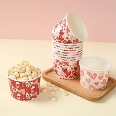 Imagem de Tigela de papel para dia dos namorados, 4 copos descartáveis de lanche com desenhos de coração diferentes, tigelas de papel de sobremesa para chá de bebê, aniversário, despedida de solteira, casamento