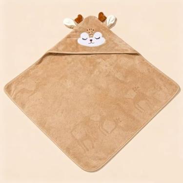 Imagem de Toalha de banho animal com capuz de cervo, envoltório de toalha de roupão infantil 78 x 78 cm, capa com capuz de pelúcia macia para depois do banho