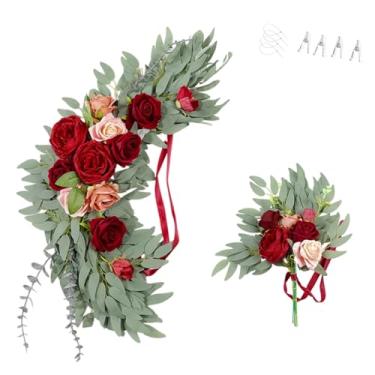 Imagem de Gkvszy Ganhos de flores de rosas artificiais (conjunto de 2) arranjo floral de flores de casamento arco de boas-vindas cerimônia de aniversário festa de aniversário chá de panela pano de fundo