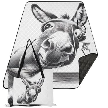 Imagem de TSENQUE Cobertor de piquenique dobrável com estampa engraçada de burro fofo cobertor de praia grande impermeável à prova de areia floral cobertor de acampamento para grama 203 x 152 cm