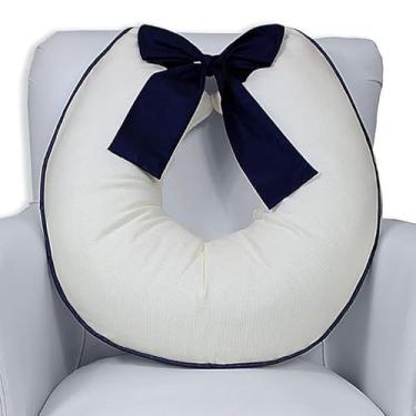 Imagem de Almofada de Amamentação com Laço - Palha com Marinho