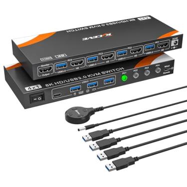 Imagem de Interruptor HDMI KVM 8K 4 computadores, 1 monitor, 4 portas USB 3.0 HDMI KVM Switcher Selector, suporta resolução 8K @60Hz 4K @144Hz para 4 computadores compartilham mouse teclado e monitor