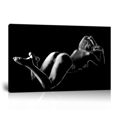 Imagem de HJL Art Arte de parede em tela sexy para quarto apartamento bar hotel decoração de casa mulher e homem pôsteres fotos preto e branco pinturas emolduradas prontas para pendurar (30,5 cm C x 40,6 cm L)