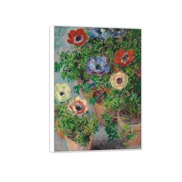 Imagem de BMZFYBS Claude Monet Famosas Impressões em Tela de Parede Prontas para Pendurar - Anêmonas em Vaso Branco Quadro Quadro para Decoração de Sala de Estar 70 x 100 cm 27 x 39 pol