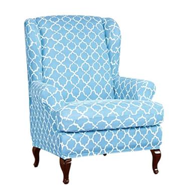 Imagem de Capas de cadeira Wingback de 2 peças, capa de cadeira elástica para poltrona, capa lavável para sofá, cadeiras, tecido elastano, protetor de móveis para sala de estar, quarto, hotel, azul
