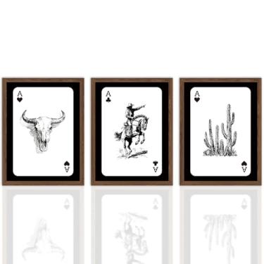 Imagem de KOYILTD Conjunto de arte de parede ocidental com estampa de caubói de 3 peças, decoração moderna do sudoeste, ornamento de quarto com tema de caubói para quarto, sala de estar, escritório, decoração