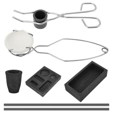 Imagem de Conjunto de fundição de derretimento de 8 peças, molde de lingote de grafite DIY e kit de haste de agitação, grafite cilíndrico, conjunto de fundição de ouro com pinças de chicote, copo de grafite