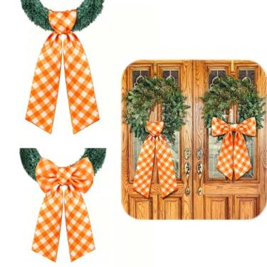 Imagem de Faixa de guirlanda para porta da frente, acessórios de fita xadrez laranja e branca para guirlanda de quintal para decoração de casa (laranja e branco)